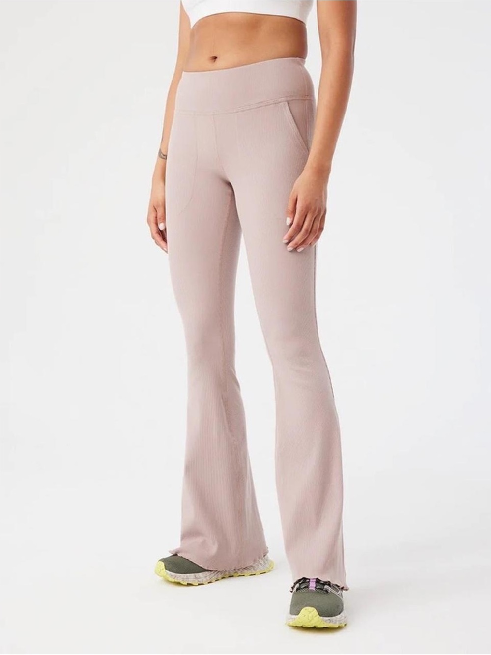 Outdoor Voices Blush Ribbed Flare Pants